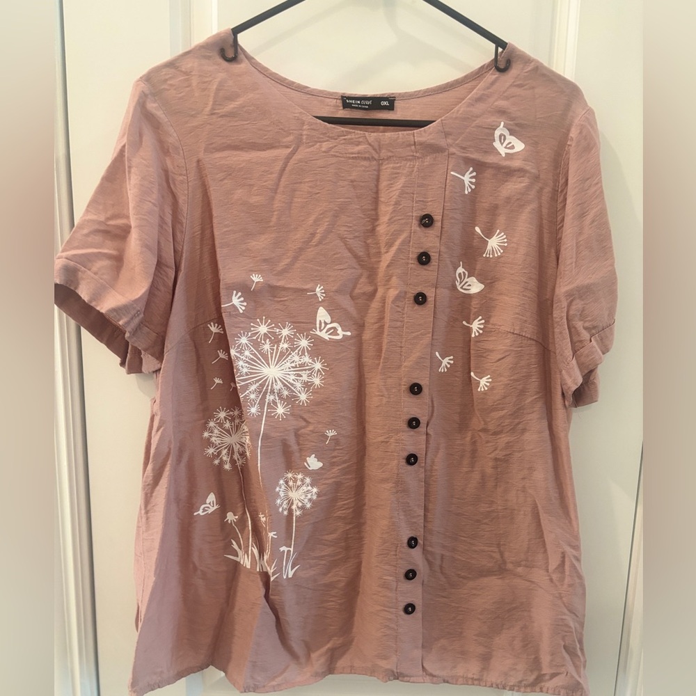 SHEIN Dusty Pink Button-Down Shirt with Floral Print